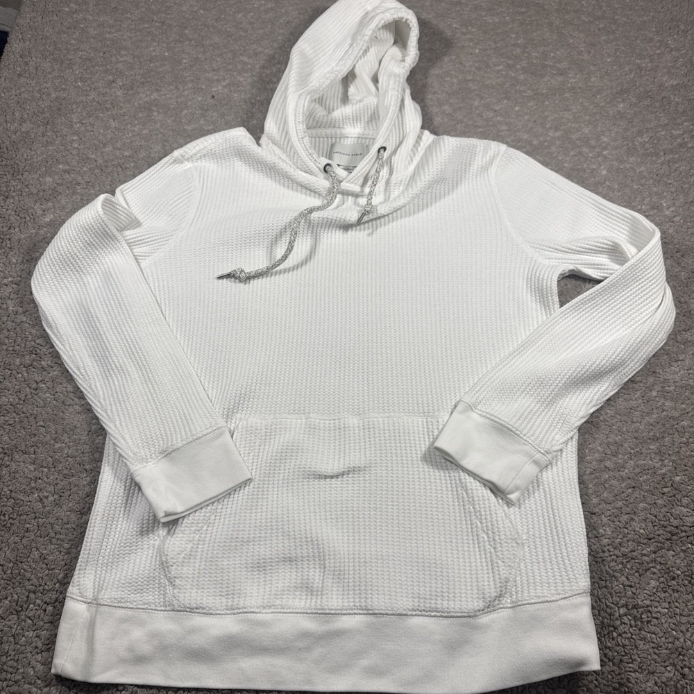 American Eagle Hoodie Womens Small white thermal texture rare trendy gym yoga